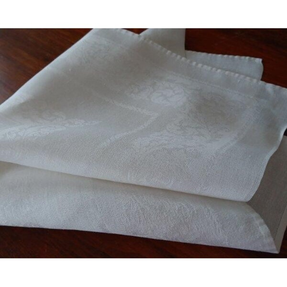 Set 8 Irish Linen Damask Dinner Napkins Art Deco Laurel Leaf Swirls Napkin 18"